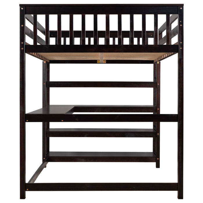 Loft Bed With Storage Shelves And Under Bed Desk