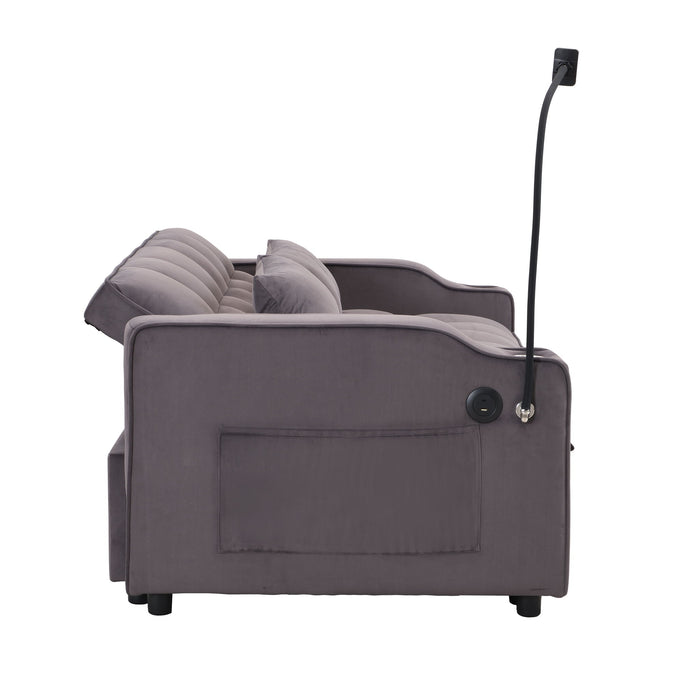 Modern Velvet Loveseat With Pullout Bed, Adjustable Reclining Backrest