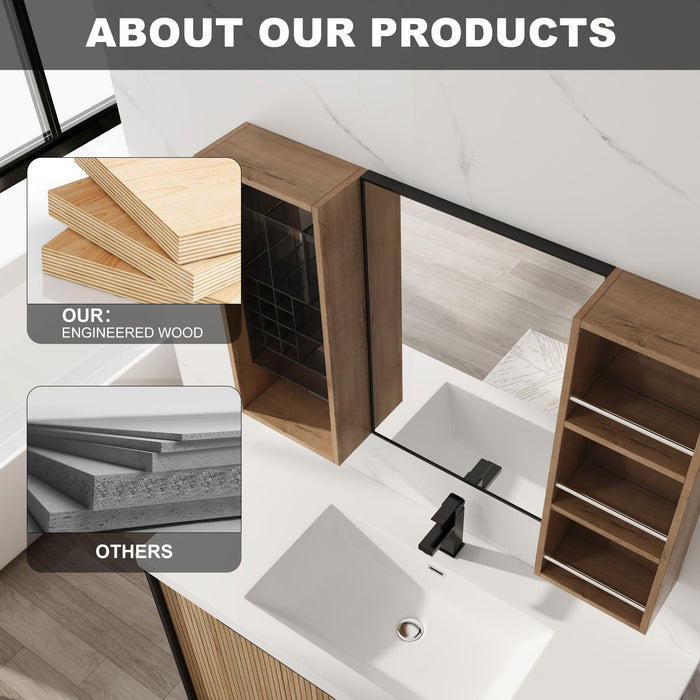 41.3" Wall Mounted Bathroom Cabinet With Storage - Imitative Oak