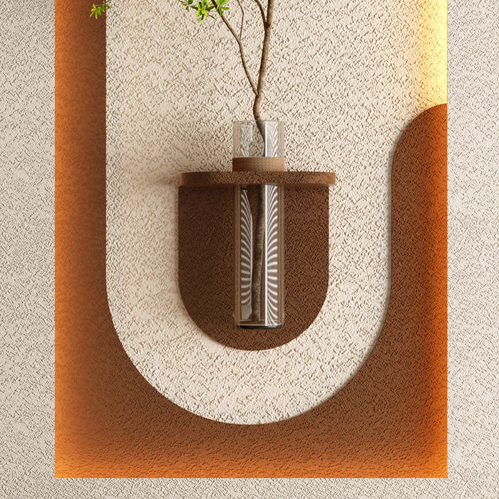 Adjustable 3 Color LED Sandstone Wall Decor With Simulated Plants, Vase & Rabbit Statue - Light Coffee