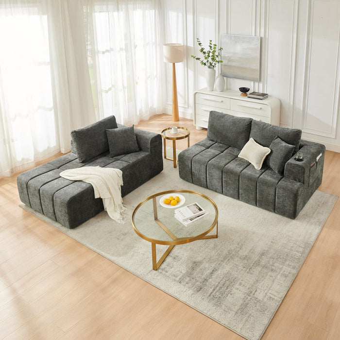 L - Shaped Sectional Sofa With Cup Holders & Side Pockets