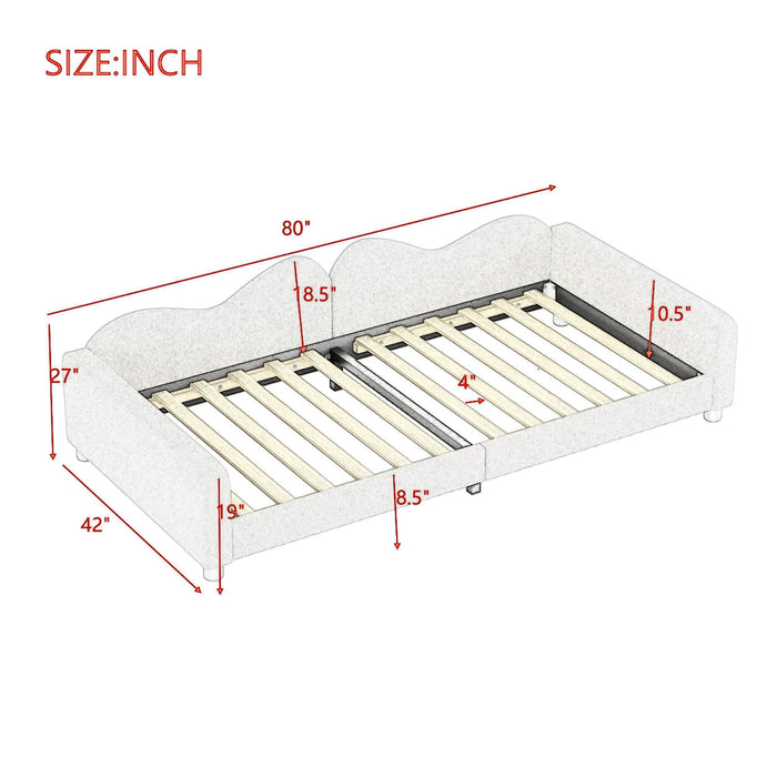 Upholstered Daybed, Sherpa Fabric Sofabed With Cloud-Shaped Backrest