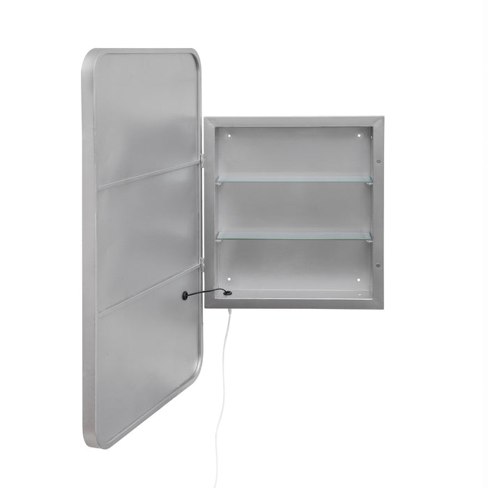 Rectangle Medicine Cabinet Mirror Bathroom Mirror With Storage Wall Mounted Medicine Mirror Cabinet With LED - Sliver