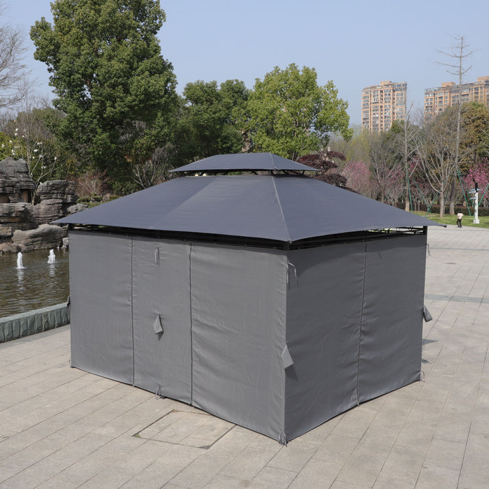 13 0 Ft Outdoor Patio Gazebo Canopy Tent With Ventilated Double Roof And Side Wall (Detachable Curtain Included On All Sides) Suitable For Lawn Garden Backyard And Deck - Gray
