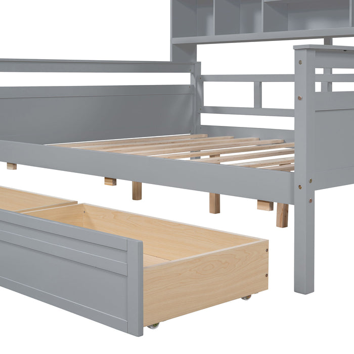Daybed, Slat Support, With Bedside Shelves And 2 Drawers