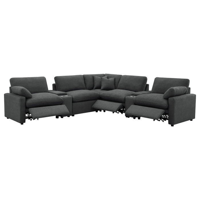 Modular Power Reclining With Lift Top Consoles, 7 Piece Configuration - Dark Gray