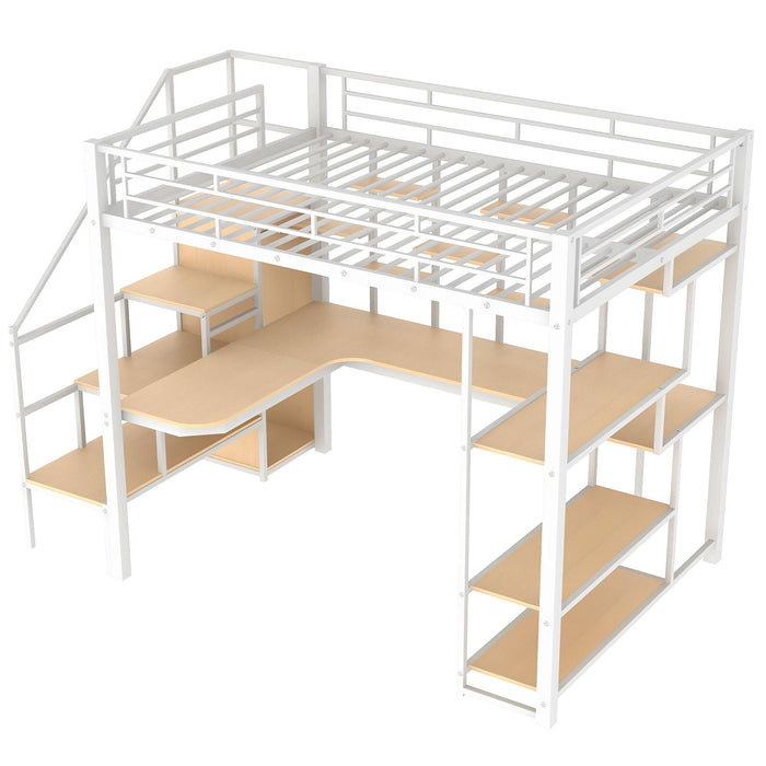 Loft Bed With Storage Staircase And Small Wardrobe, Built - In Desk And Storage Shelves