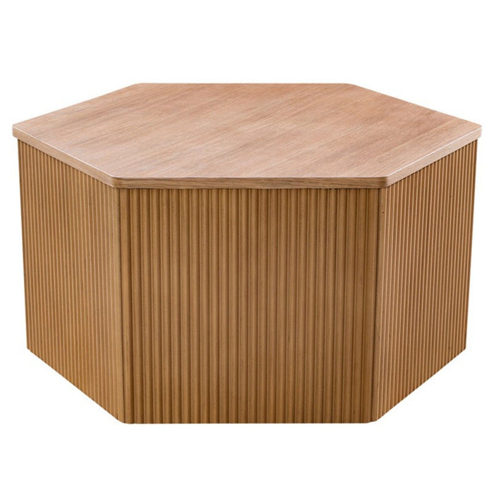 Hexagon Coffee Table With Fluted Design - Natural
