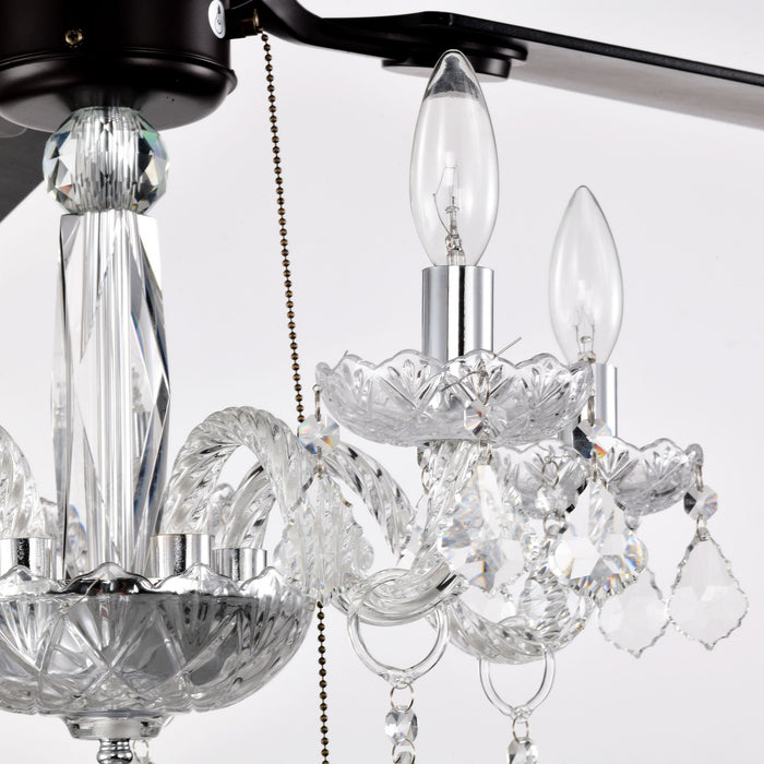 52" Crystal Shade Ceiling Fan Lamp, 3 Speed, 4 Timing, 5 Reversible Blades Crystal Ceiling Fan, 5 Pieces X E12 (No Include Bulb), Hand Pull Chain - Matte Black