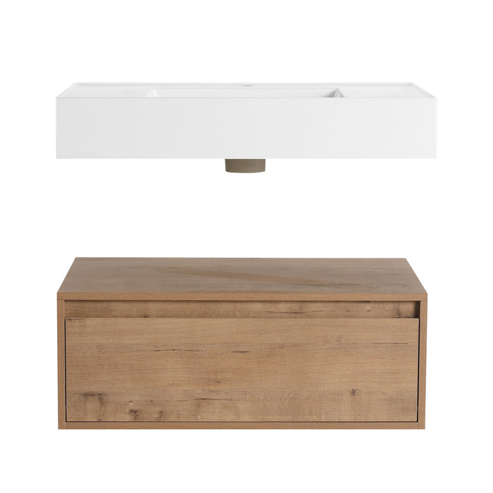 Wall Mounted Bathroom Vanity With Resin Sink And Soft Close Drawer In Imitative - Imitative Oak