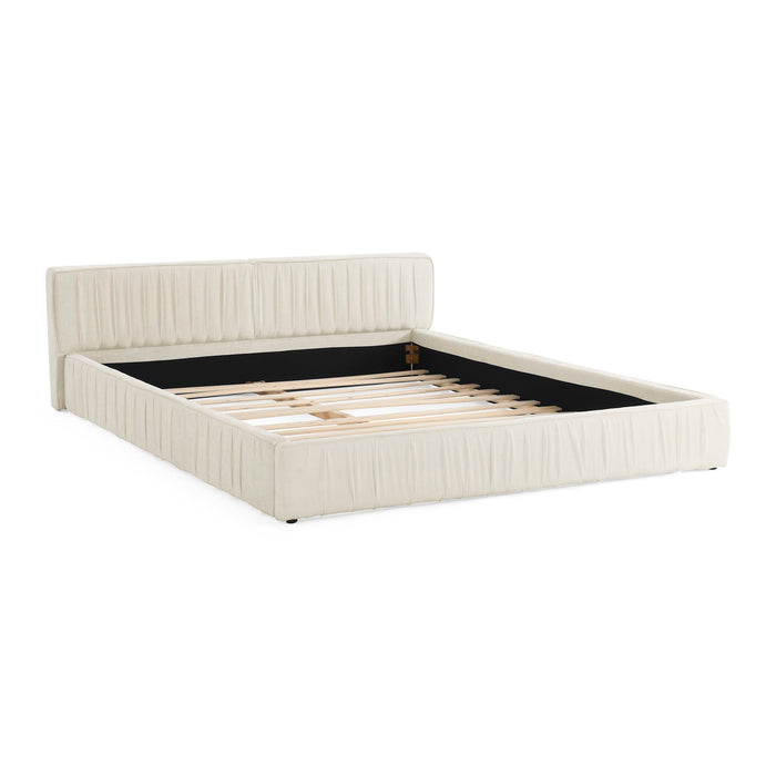 Modern Upholstered Platform Bed Frame With Pleated Design