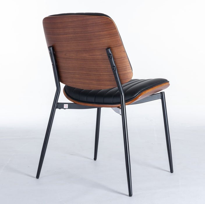 Dining Chairs (Set of 2) Mid-Century Modern Retro Faux Leather Chair With Walnut Bentwood Back Upholstered Seat Metal Legs Adjustable Foot For Kitchen Dining Room Chairs