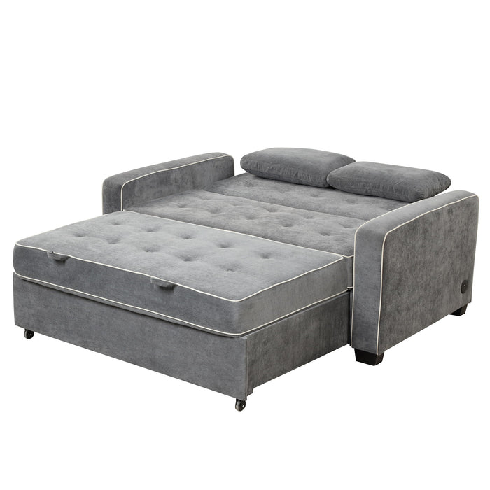 Upholstered Sleeper Bed Sofa With Dual USB Charging, Adjustable Backrest