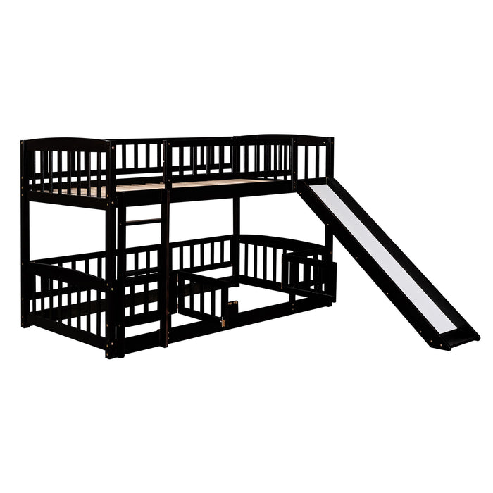 Low Bunk Bed With Slide, Fence And Ladder