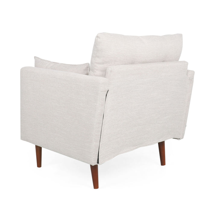 Contemporary Fabric Club Chair With Birch Wood Legs - Beige