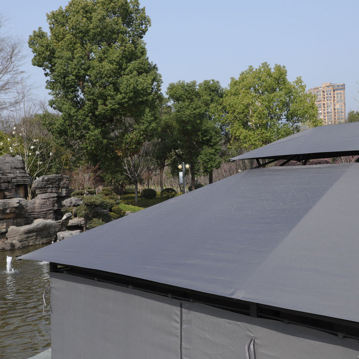 13 0 Ft Outdoor Patio Gazebo Canopy Tent With Ventilated Double Roof And Side Wall (Detachable Curtain Included On All Sides) Suitable For Lawn Garden Backyard And Deck - Gray