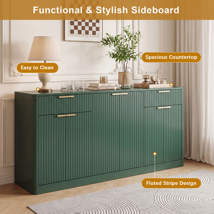 Large Fluted Buffet Sideboard, Wine Bar Storage Cabinet With 6 Doors & 2 Drawers