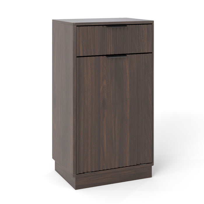 Tilt Out Trash Can Cabinet With Wave Textured Drawer & Pull Out Bin
