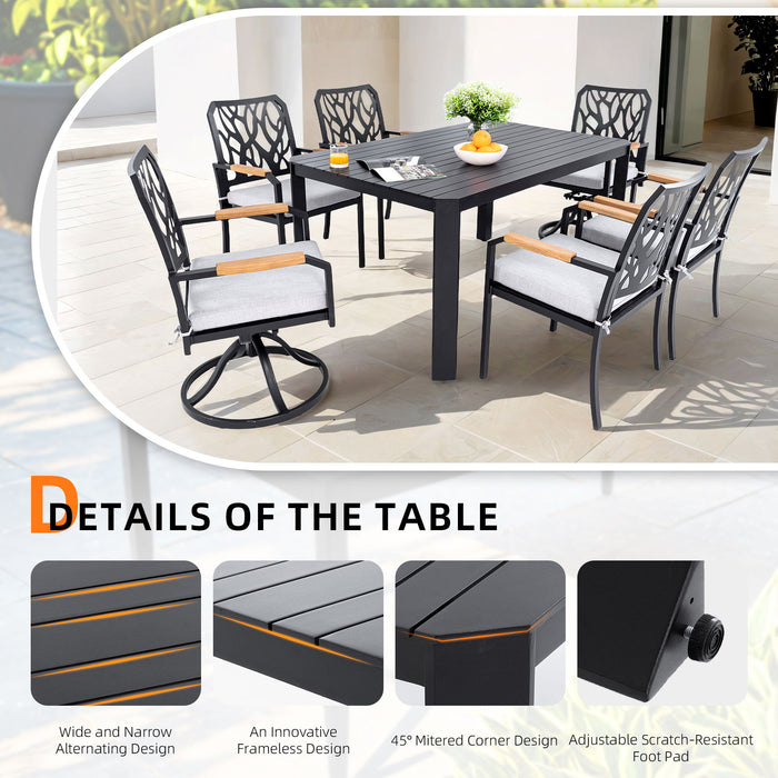 Outdoor Patio Furniture Dining Set With Sunbrella Fabric, Rectangular Table With Umbrella Hole