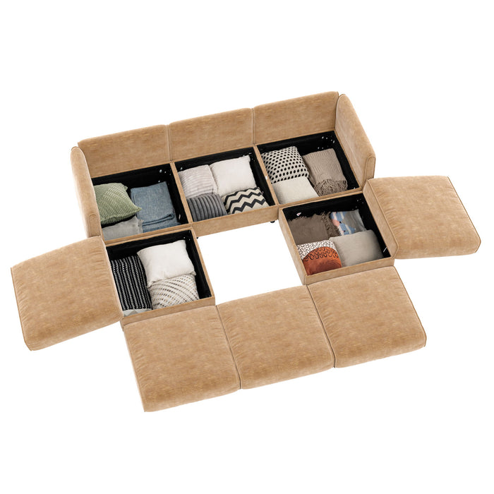 Contemporary Elegant White Chenille Sofa With Storage And Ottoman