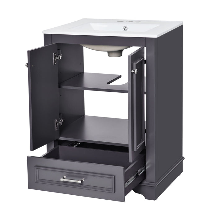 Bathroom Vanity With Ceramic Sink Combo, Modern Freestanding Storage Cabinet With Silver Handles