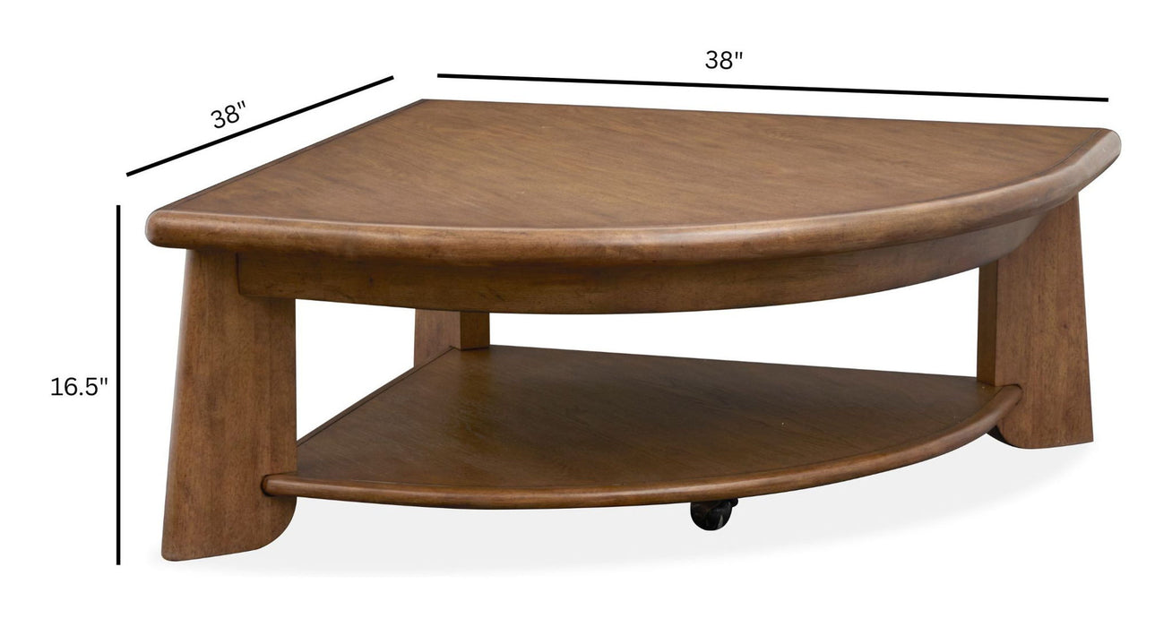Tanner - Pie Shaped Lift Top Cocktail Table With Casters - Tawny Brown