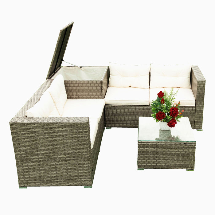 4 Piece Patio Sectional Wicker Rattan Outdoor Furniture Sofa Set With Storage Box