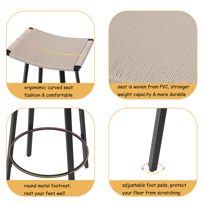 Counter Height Bar Stools Backless Handwoven Kitchen Dining Chairs With Round Footrest (Set of 2) Weaving Pub Stoo - Creamy White