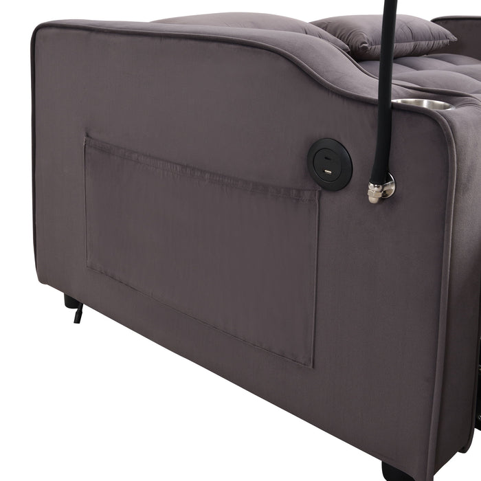 Modern Velvet Loveseat Futon Sofa With Pullout Bed, Adjustable Reclining Backrest, Toss Pillows