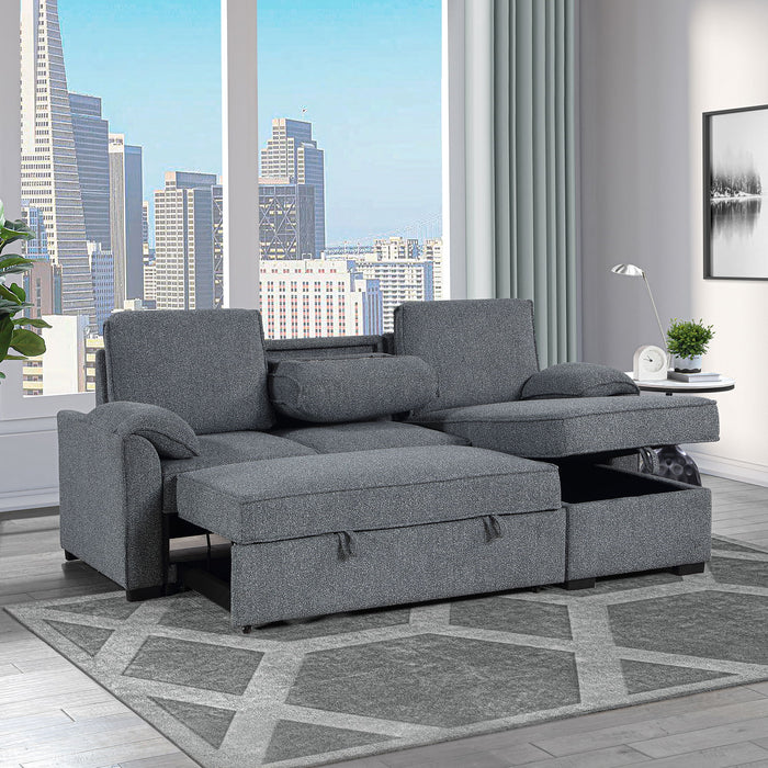 Rebecca - Sofa With Pull Out Bed, Storage Chaise, USB And Cup Holders - Dark Gray