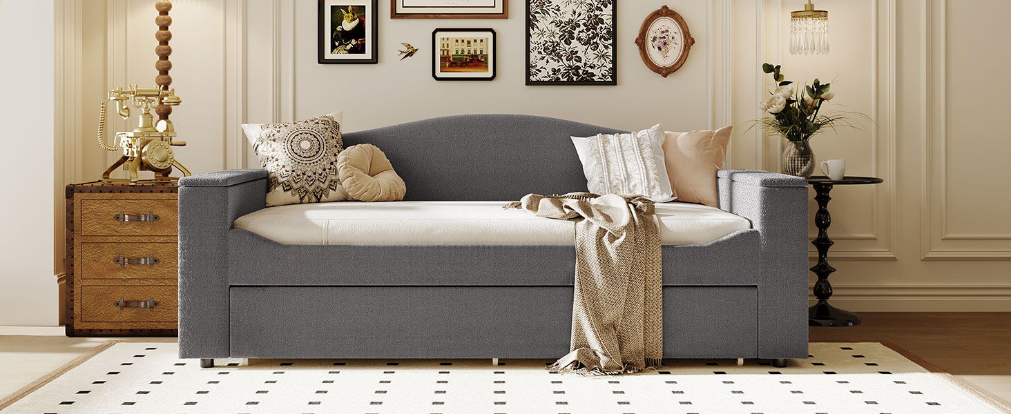 Upholstered Daybed With Storage Armrests, Trundle And Latest Integrated Bluetooth Audio System