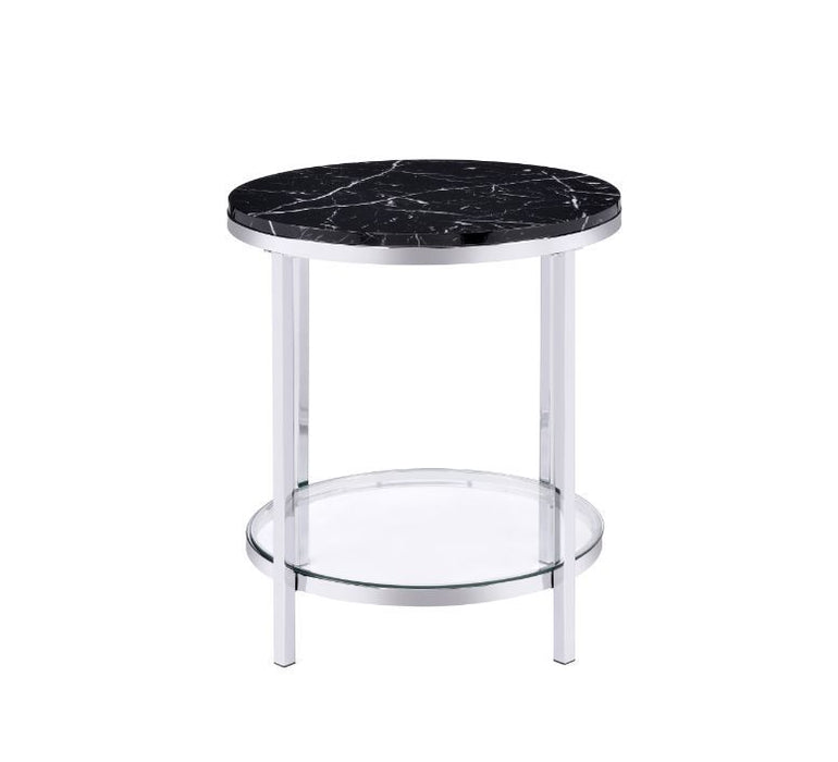 Virlana - End Table - Faux Black Marble Top & Chrome