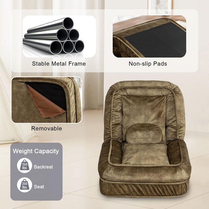 Upholstered Human Dog Bed And Pets, Bean Bag Floor Sofa With Massage Pillow, 5 Adjustable Positions & 2 Soft Pillows