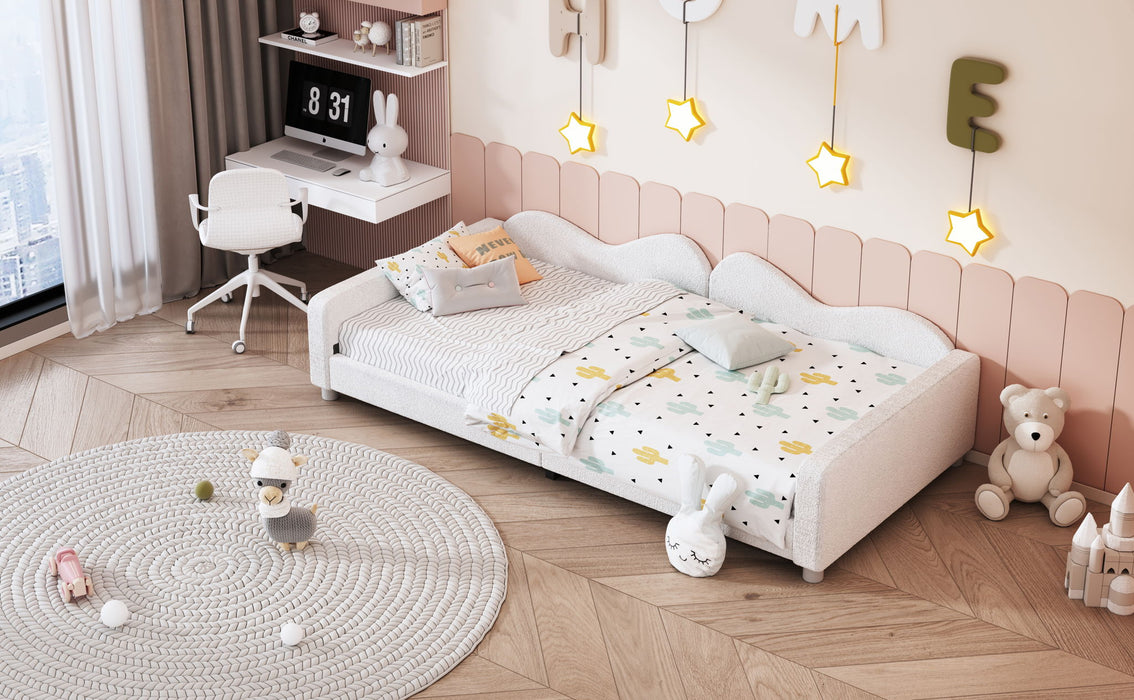 Upholstered Daybed, Sherpa Fabric Sofabed With Cloud-Shaped Backrest