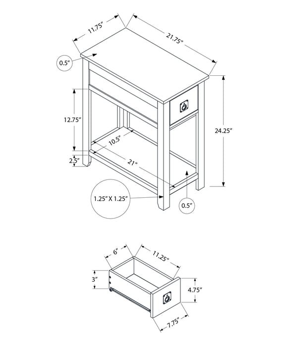 Accent End Table, 2 Tier, Narrow, Lamp, Storage Drawer, Charming Design