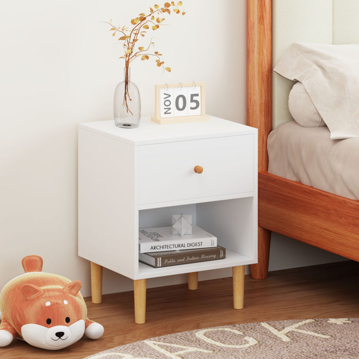 Nightstand With 1 Drawer And 1 Shelf - White