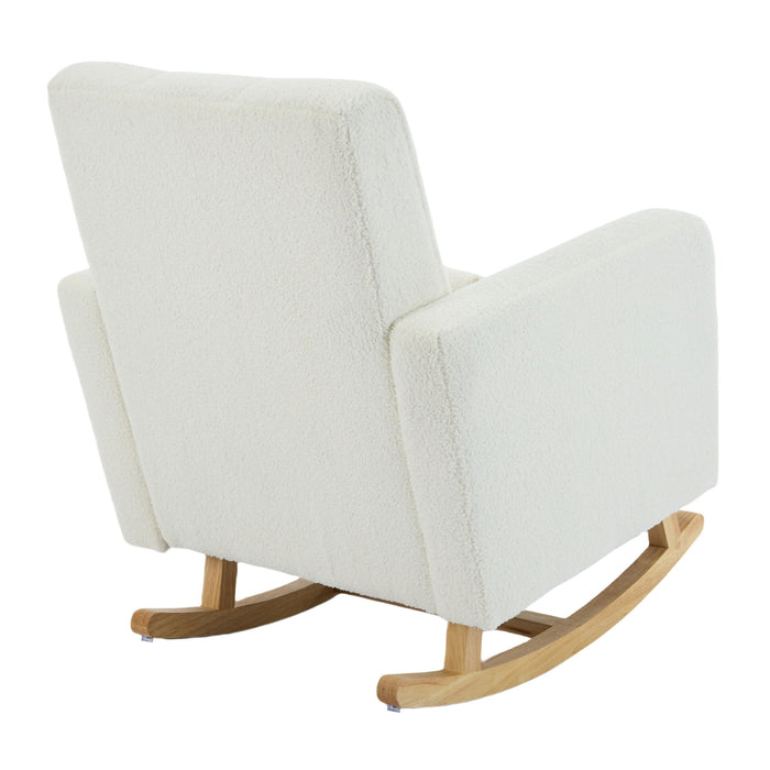 Accent Rocking Chair With Pillow, Spacious & Comfortable Seating For Living Room Or Bedroom - Cream White