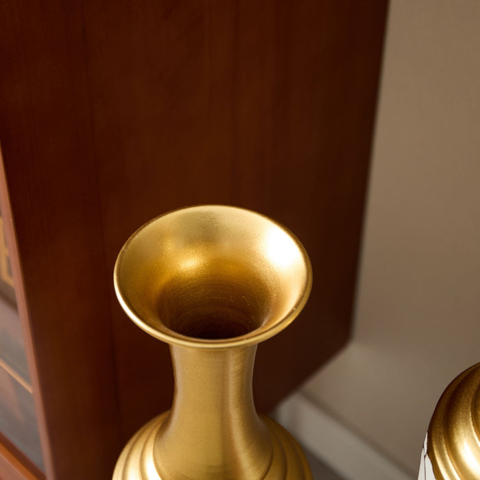 Floor Metal Vase Modern Style Decoration Home Metal Vase (Set of 3) Gorgeous Home Decoration Large Glazed Metal Vases - Gold / White