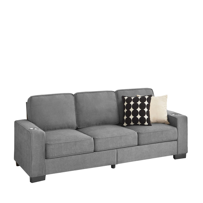 Modern Snowfleece Fabric 3 Seater Sofa With Cup Holder