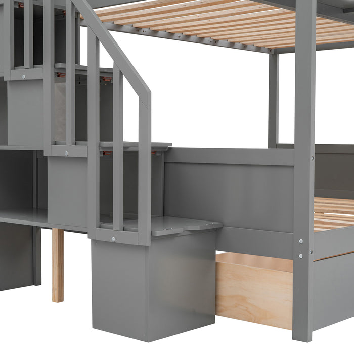 Bunk Bed With Shelfs, Storage Staircase And 2 Drawers