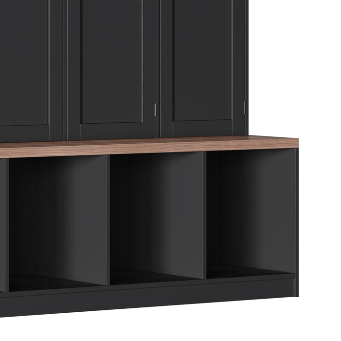 Farmhouse Hall Tree With 4 Hidden Hanging Hooks And 8 Doors