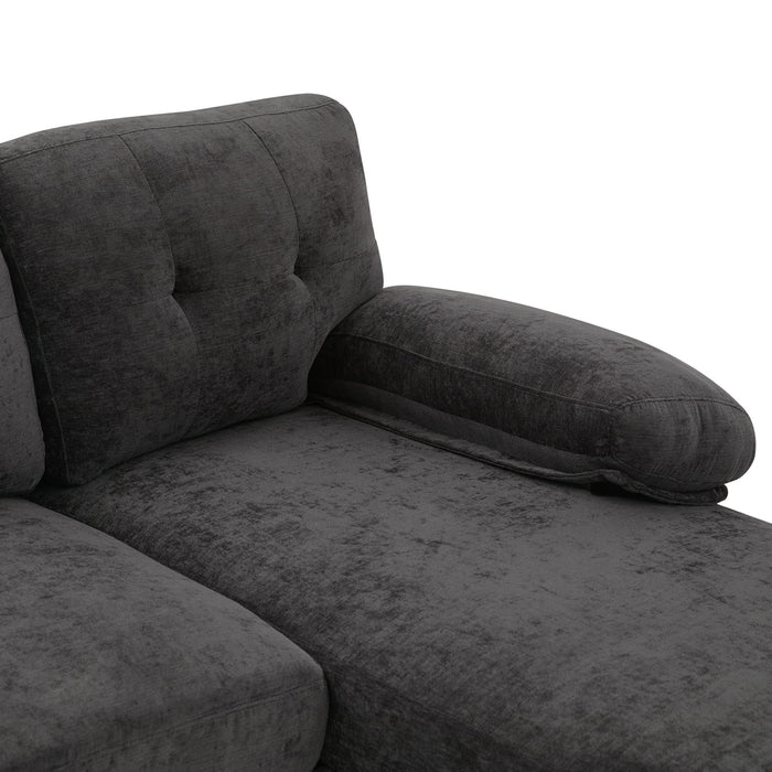 U-Shaped Sectional Sofa 103.5" Black Chenille Fabric Couch With Dual Chaise Lounges, Storage Pockets, Armrest Pillows
