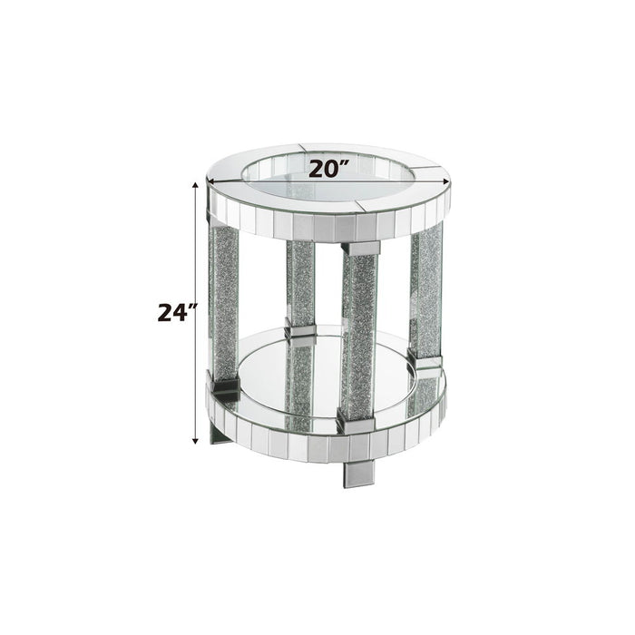 Noralie - 20" Round End Table - Mirrored & Faux Diamonds