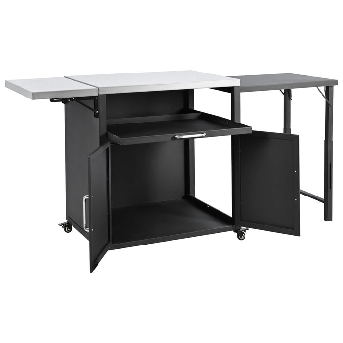 Versatile Outdoor Cabinet With Folding & Expandable Work Surfaces, Ample Storage Space, And Lockable Wheels - Matte Black