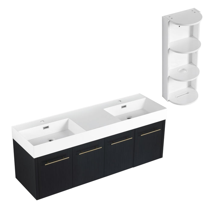 Modern Wall Mounted Bathroom Vanity With Resin Sink And Storage Rack