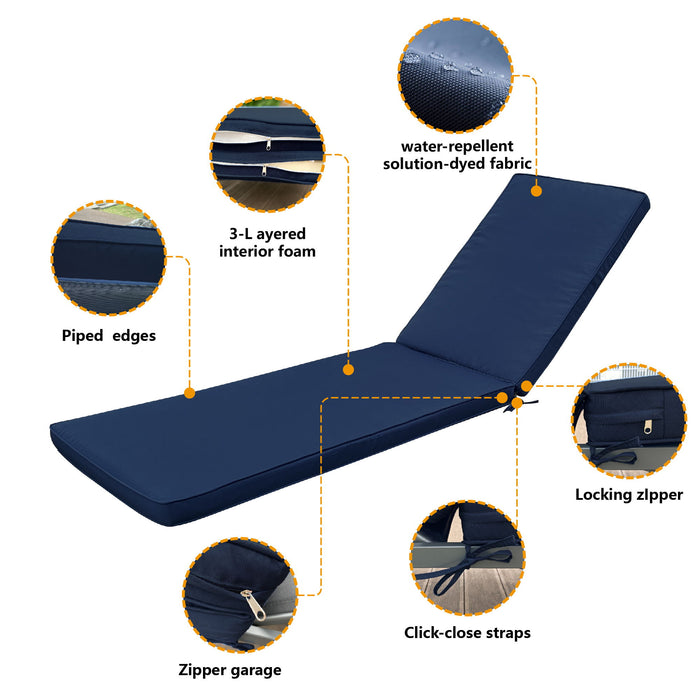 (Set of 2) Outdoor Lounge Chair Cushion Replacement Patio Funiture Seat Cushion Chaise Lounge Cushion - Navy Blue