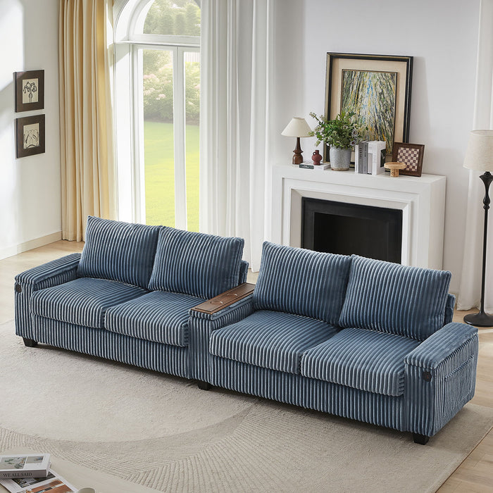 Modern 4 Seater Corduroy Sofa Couch With USB Ports And Hidden Storage