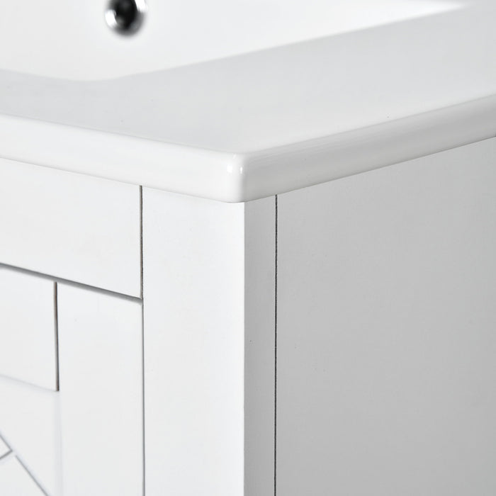 Ceramic Sink Combo, Freestanding Vanity Set With 3 Drawers & Soft Closing Doors