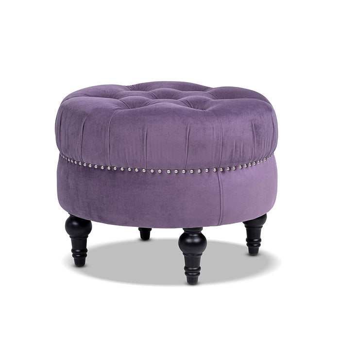 Dawn - Tufted Round Ottoman Nailhead Accents - Purple