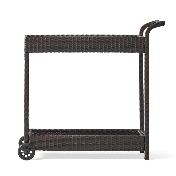 Resin Wicker Bar Cart With Metal Frame - Brown